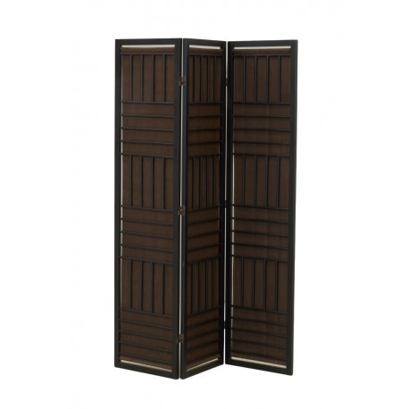 Schermo 3 Pannelli in legno nera e tessuto marrone, separatore di sala elegante e modulare