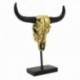 statuette Tête de buffle en résine dorée antique et noire