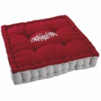 Coussin chaise ou coussin de sol rouge et gris edelweiss carré en coton et lin
