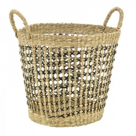 Storage basket in natural and black stained seagrass