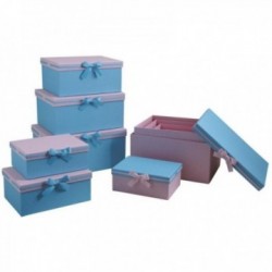 Serie med 5 rektangulære rosa og blå pappesker