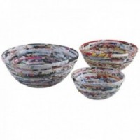 Set of 3 round recycled paper baskets