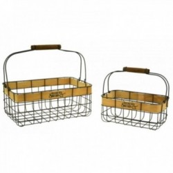 Serie de 2 cestas en metal y madera Atelier des Saveurs