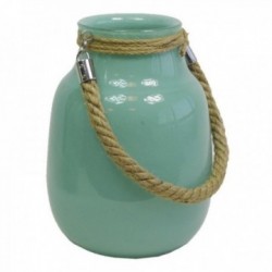 Vaso de vidro colorido turquesa opaco com corda