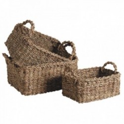 Conjunto de 3 cestas de armazenamento do mar com alças | Carrinho Trançado de Craft
