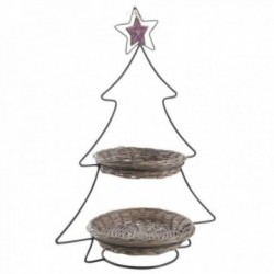 Expositor árbol de navidad en metal lacado + 2 cestas de mimbre gris