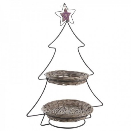Christmas tree display in lacquered metal + 2 gray wicker baskets