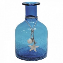 Vaso em forma de garrafa em vidro fumado azul