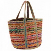 Natural jute and multicolored cotton bag