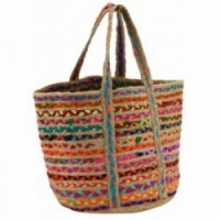 Sac en jute naturelle et coton multicolore
