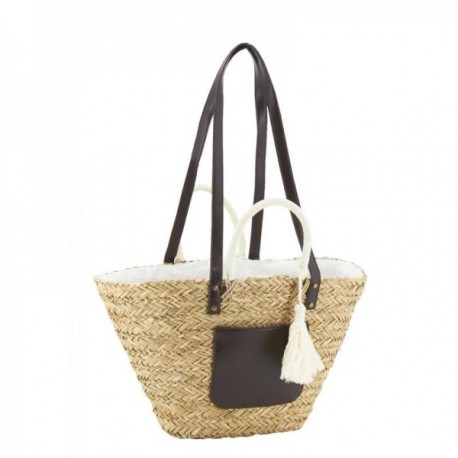 Sac cabas en jonc bandoulières