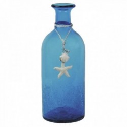Vase en forme de bouteille en verre teinté bleu