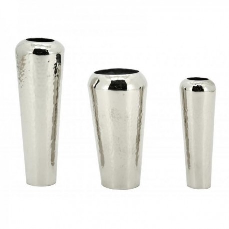 Series of 3 design vases in embossed aluminum