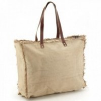 Authentic cotton and leather handbag