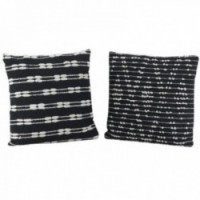 Series of 2 square cushions in black and natural cotton 45 x 45 cm