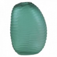 Turquoise tinted glass vase with chiselled effect