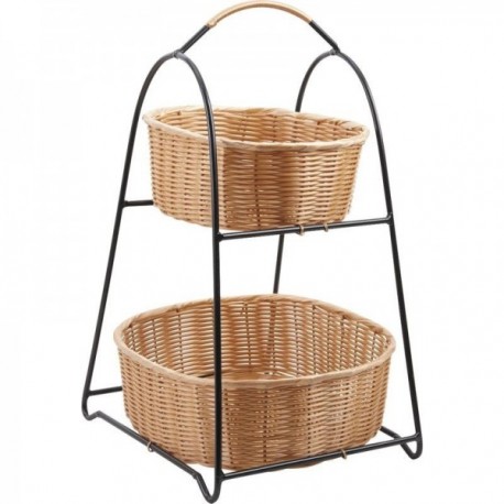 Metal display and 2 synthetic rattan baskets