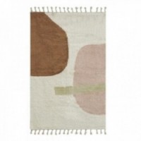 Living room rug in pink, green and brown abstract pattern cotton 90 x 150