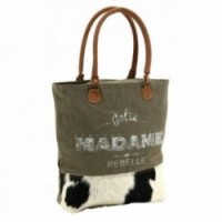 Sac à main en coton et peau de vache Madame
