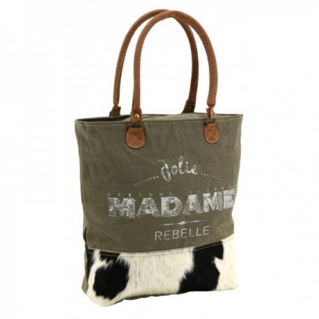 Madame cotton and cowhide handbag