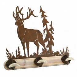 Cabide em madeira, metal e cerâmica Deer 3 ganchos