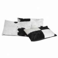 Cuscino da mucca rettangolare in pelle nera e bianca in pelle deco in vera design chic