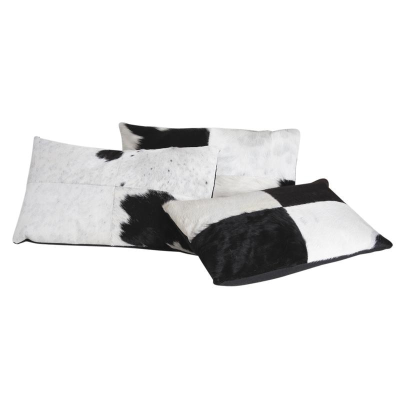 Rektangulär ko kudde svart och vitt deco läder äkta chic design