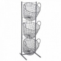 Gray metal display stand equipped with 3 round baskets