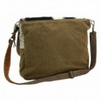 Satchel in cotton and cowhide