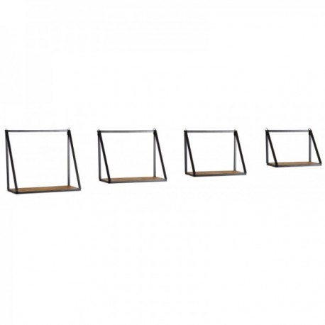 Sarja 4 seinään asennettuja hyllyjä puinen ja lakattu metalli