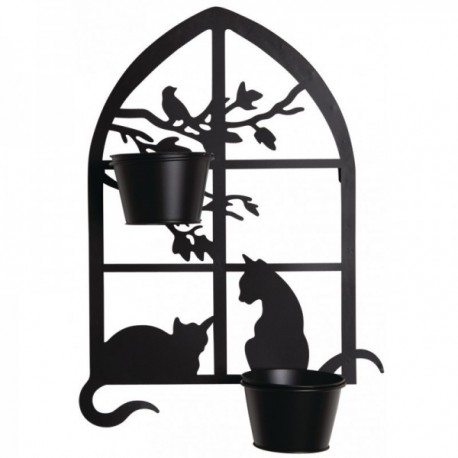 Lacquered metal cat wall-mounted planter