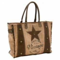 Vintage Handtasche aus Baumwolle und Büffelleder