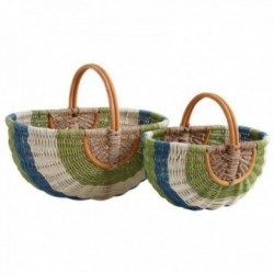 Conjunto de 2 cestas multicoloridas de vime e ervas marinhas