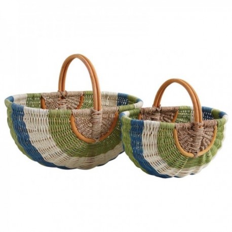 Set of 2 multicolored rattan and seagrass market baskets