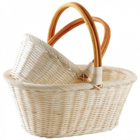 Set of 2 oval white rattan baskets