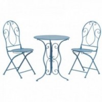 Folding blue metal garden chair