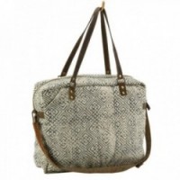 Satchel bag in cotton and cowhide