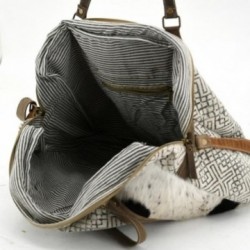 Torebka Bawełniana Pasek na ramię i Skóry Wołowej