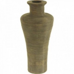 Runde Vase aus grau patiniertem Rattan