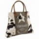 Bolso de vaca y algodón | Bolso vintage con asas de cuero genuino y estrella impresa