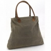 Bolsa de couro e algodão | Saco vintage com alças de couro genuíno e estrela impressa