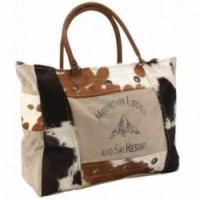 Mountain cowhide and cotton handbag
