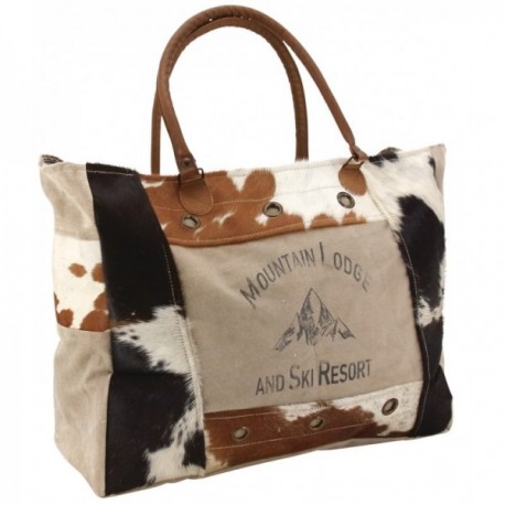 Cowhide käsilaukku ja puuvilla-vuori