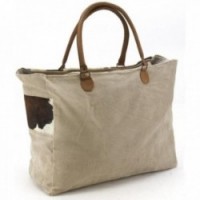 Cowhide käsilaukku ja puuvilla-vuori