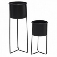 Set of 2 round planters on black metal legs