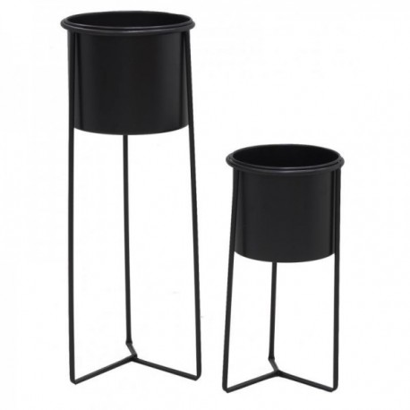 Set of 2 round planters on black metal legs