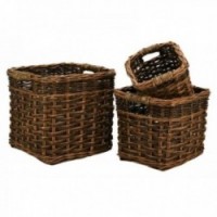 Series of 3 raw wicker planters with 2 handles