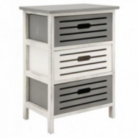 Chest of drawers in openwork wood with 3 gray and white drawers