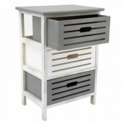Chest of drawers in openwork wood with 3 gray and white drawers