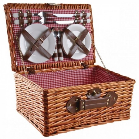 Honey-tinted wicker picnic suitcase 4 place settings